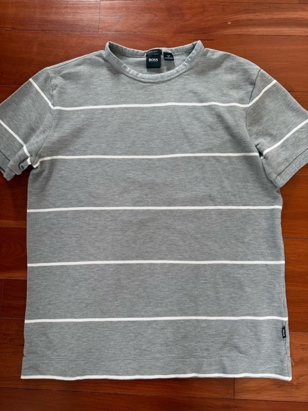 BOSS Gray & White Horizontal Stripe Short-Sleeve Tee never wear